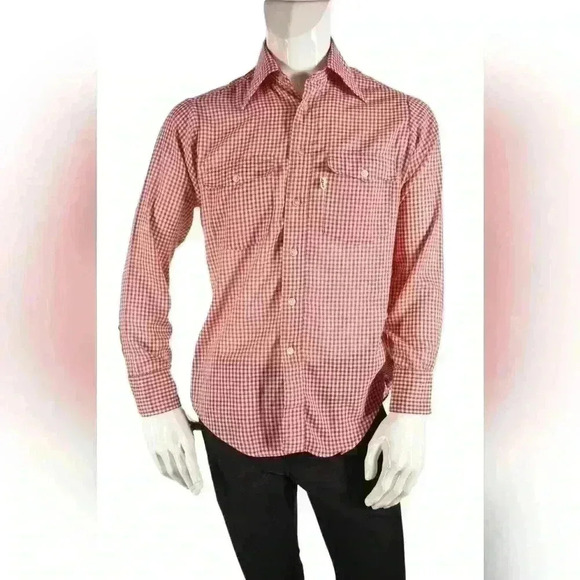 Levi's Other - 1970s LEVI'S Red Cotton Blend Gingham Western Tablecloth Picnic Shirt Small USA